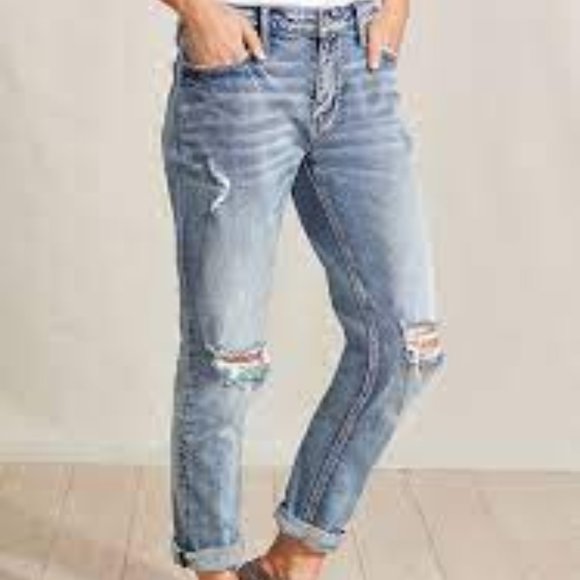 KanCan Denim - Kancan Vintage High Rise Medium Tint Distressed Boyfriend Jeans Sz 27 EUC 116520